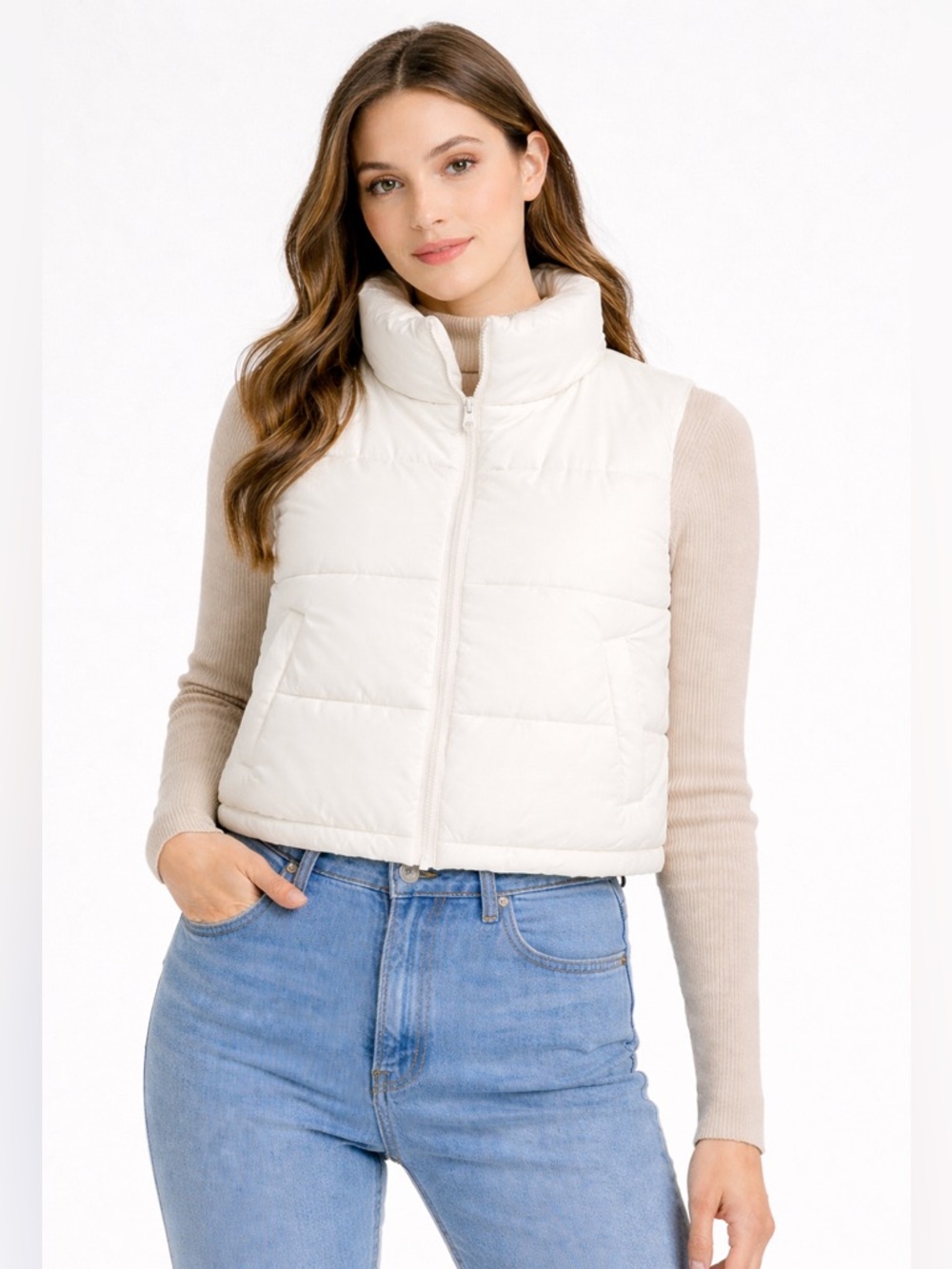 Z by Zella Cropped Puffer Vest in Cream Ivory Egret Size XL NWT Sporty Casual